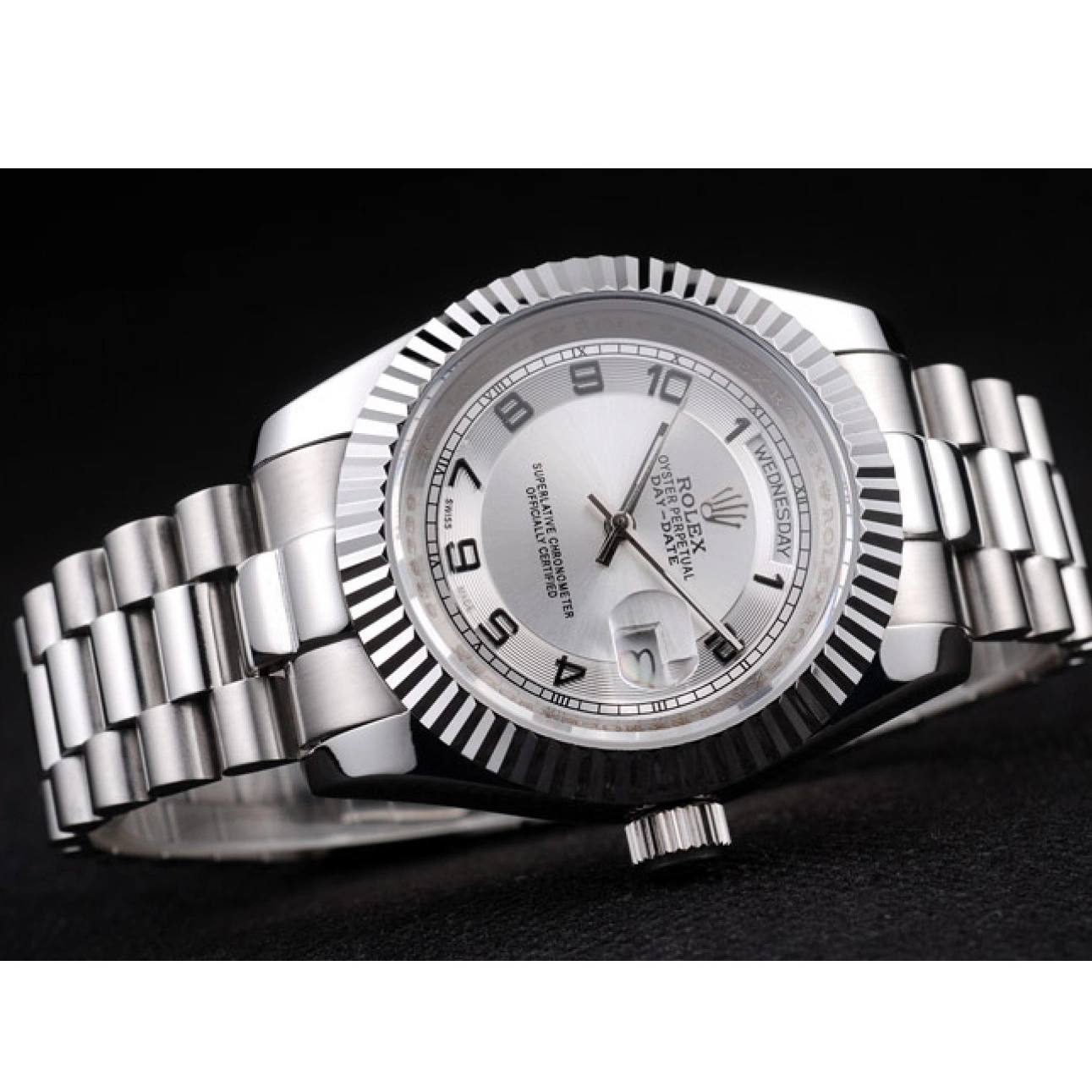 Aaa fake watches Dial White Rolex Stainless Day-Date Polished Steel 0710